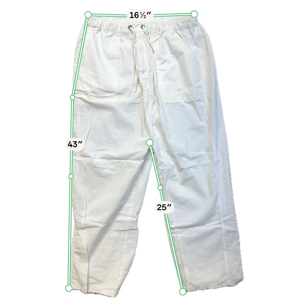 Utcoco Linen Pants Mens XL White New Drawstring Relaxed Beach Trousers XR21.905L